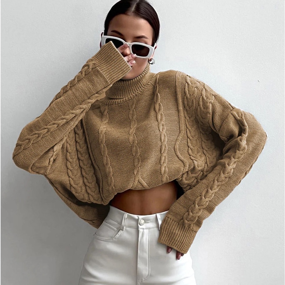 Cable Knit Turtleneck Oversized Sweater